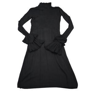 YAS Dress Womens XS Black Knitted Turtle Neck Long Belle Sleeve Knee Length